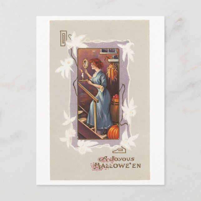 Old-fashioned Halloween, Lady with a Hand mirror Postcard (Front)