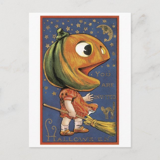 Old-fashioned Halloween, Pumpkin girl Postcard (Front)