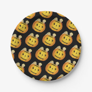 Old-fashioned Halloween, Pumpkin with Children Paper Plate