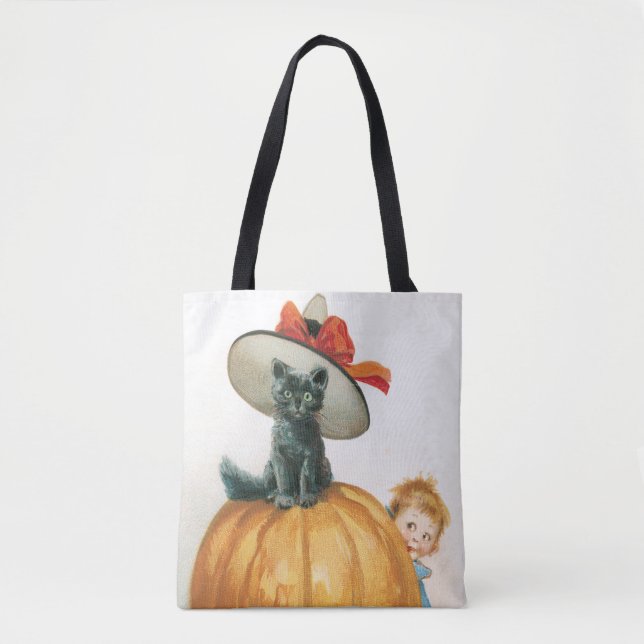Old-fashioned Halloween, Witch cat Tote Bag (Front)
