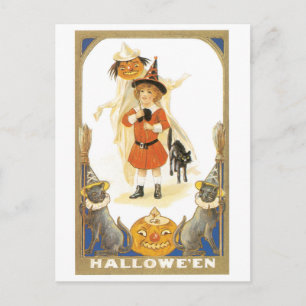 Old-fashioned Halloween, Witch girl Postcard
