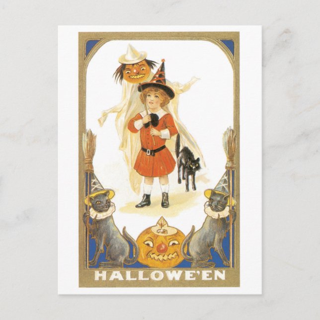 Old-fashioned Halloween, Witch girl Postcard (Front)