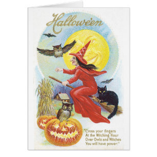 Old-fashioned Halloween, Witch & Owl