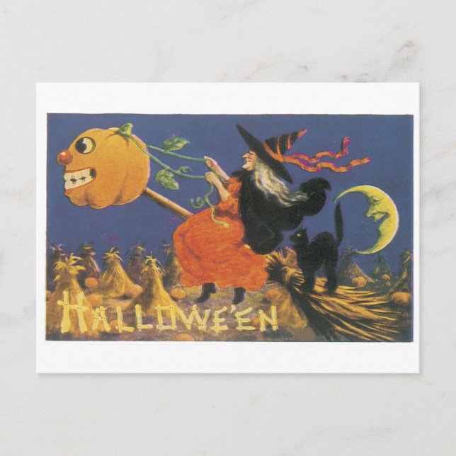 Old-fashioned Halloween, Witch Postcard (Front)