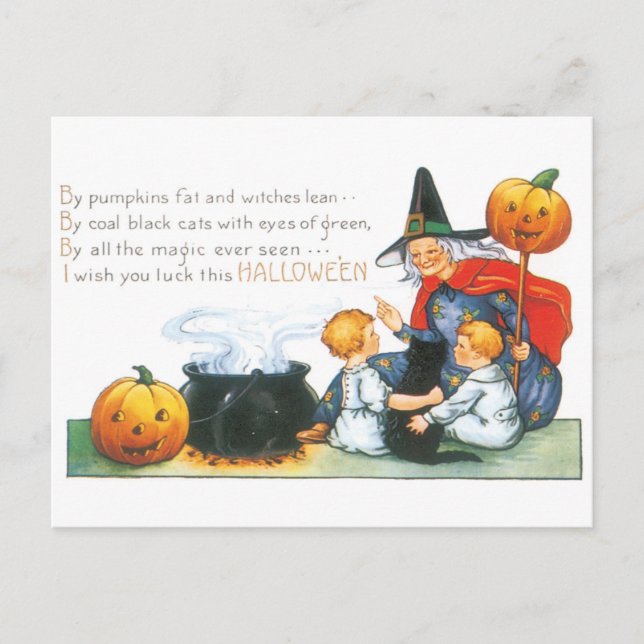 Old-fashioned Halloween, Witch Postcard (Front)