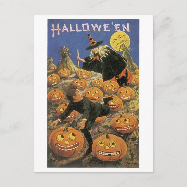 Old-fashioned Halloween, Witch Postcard (Front)