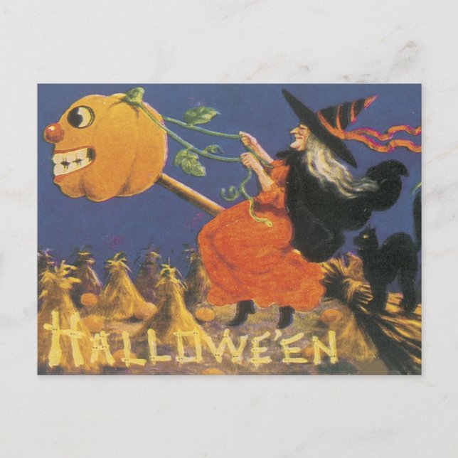 Old Fashioned Halloween Witch Postcard (Front)