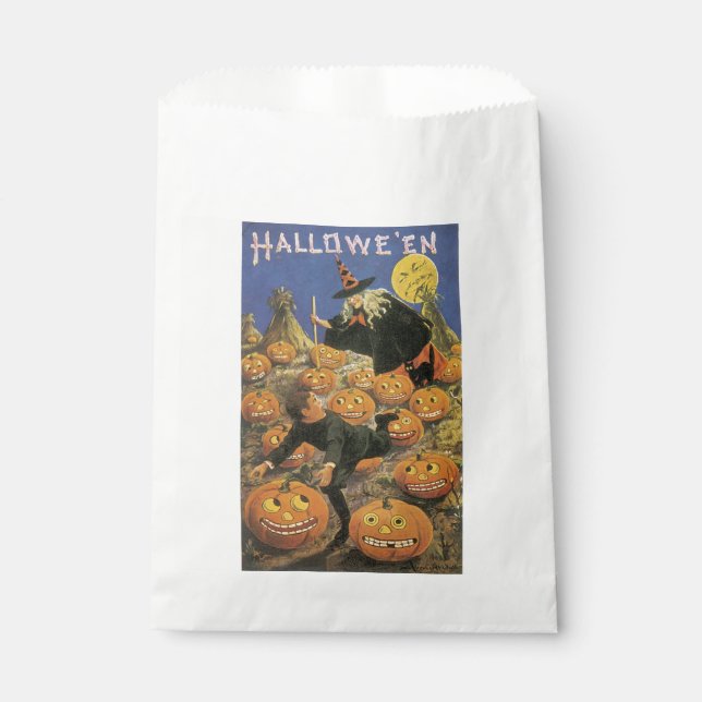 Old-fashioned Halloween, Witch & Pumpkins Favour Bag (Front)