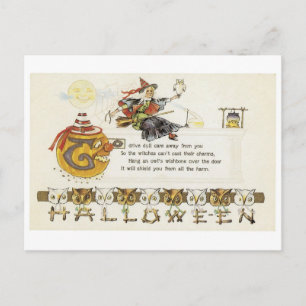 Old-fashioned Halloween, Witch with Owl Postcard