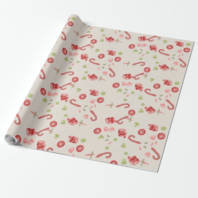Old Fashioned Holiday Candies Wrapping Paper (Unrolled)