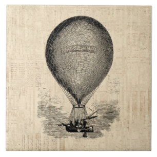 Old Fashioned Hot Air Balloon Ceramic Tile