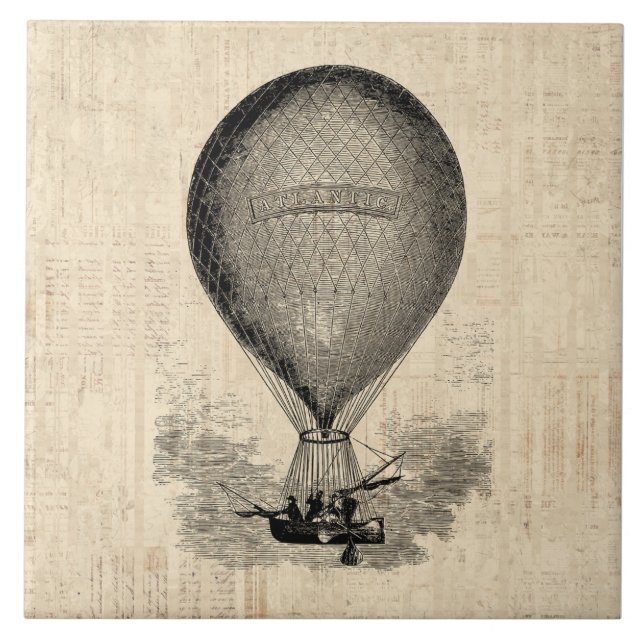Old Fashioned Hot Air Balloon Ceramic Tile (Front)