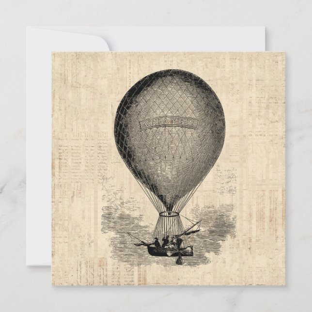 Old Fashioned Hot Air Balloon Holiday Card (Front)