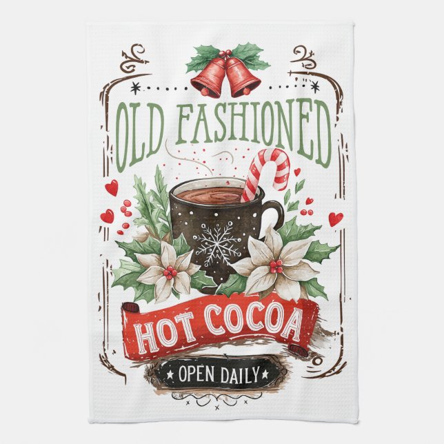 Old Fashioned Hot Cocoa  Tea Towel (Vertical)