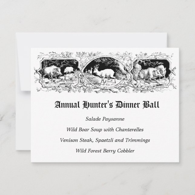 Old Fashioned Hunter's Ball Game Dinner Menu Invitation (Front)
