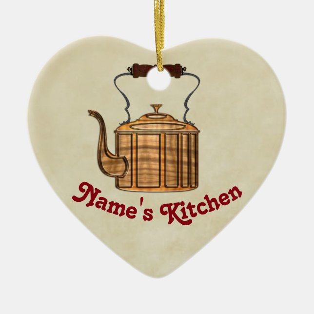 Old Fashioned Kitchen Copper Kettle HEART Ceramic Ornament (Front)