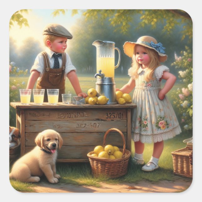 Old-Fashioned Lemonade Stand Old-Fashioned Summer Square Sticker (Front)