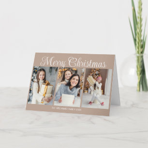 Old Fashioned Merry Christmas Photo Collage Tan Holiday Card