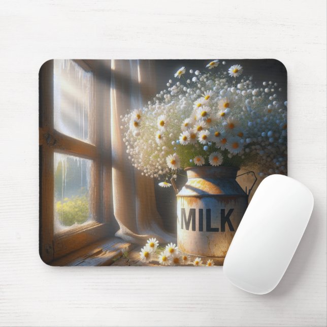 Old-fashioned Milk Can With Daisies Mouse Pad (With Mouse)