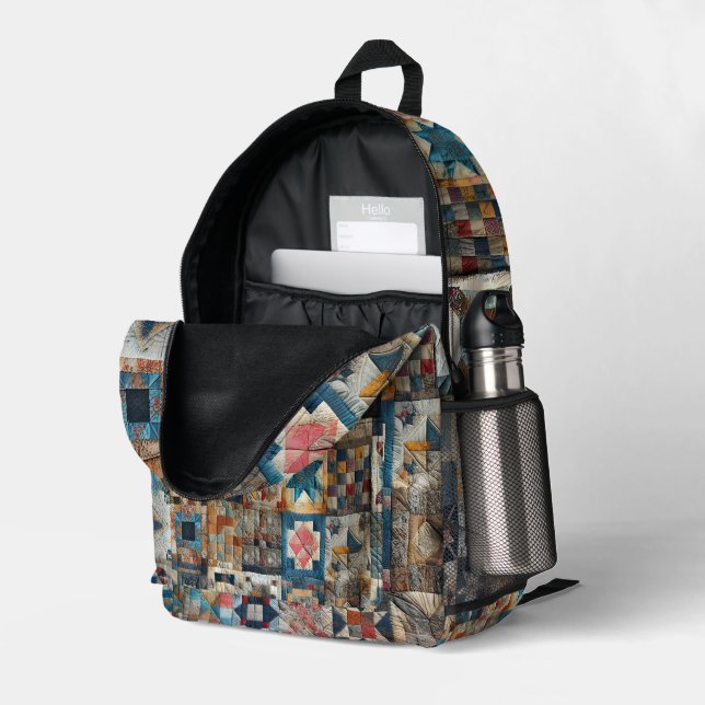 Old-fashioned Patchwork Quilt Printed Backpack (Back Corner Right (Open))