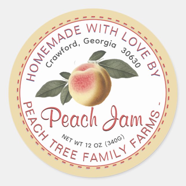 Old Fashioned Peach Jam Stitched Border Label  (Front)