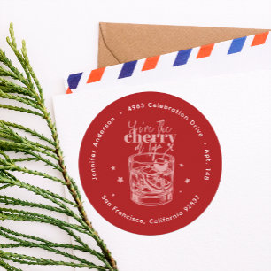 Old Fashioned Pink Cherry on Top Return Address Classic Round Sticker