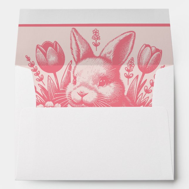 Old Fashioned Pink Easter Bunny  Envelope (Back (Bottom))