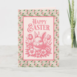 Old Fashioned Pink Easter Bunny  Holiday Card
