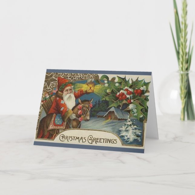 Old Fashioned Primitive Santa Christmas Card (Front)