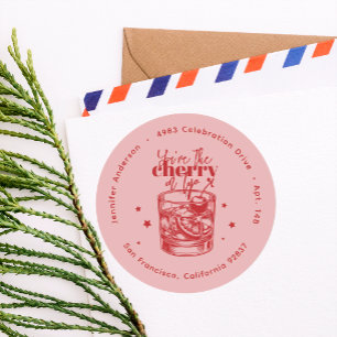Old Fashioned Red Cherry on Top Return Address Classic Round Sticker