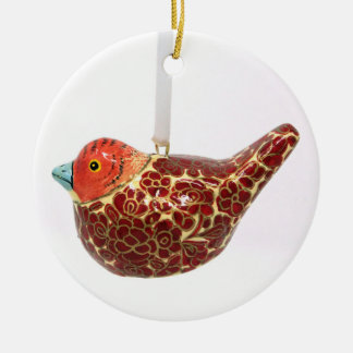 Old-fashioned Red-Gold Flowered Partridge Bauble Ceramic Ornament