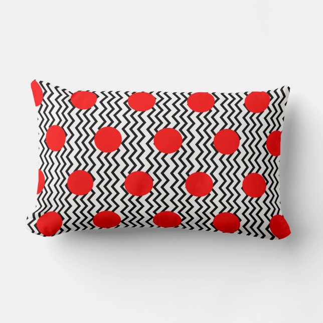 Old Fashioned Red Spots and Black Chevron Lumbar Cushion (Front)