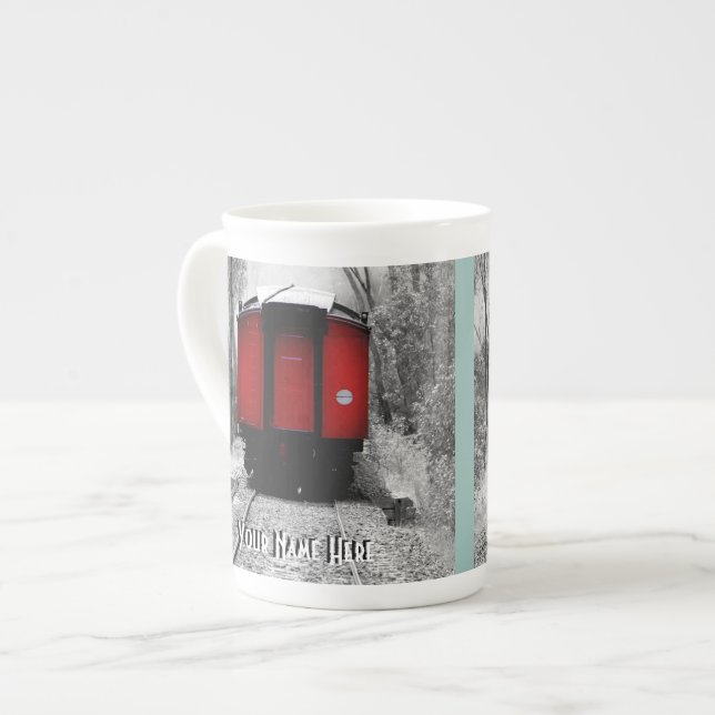 Old Fashioned Red Steam Train Bone China Mug (Front Left)
