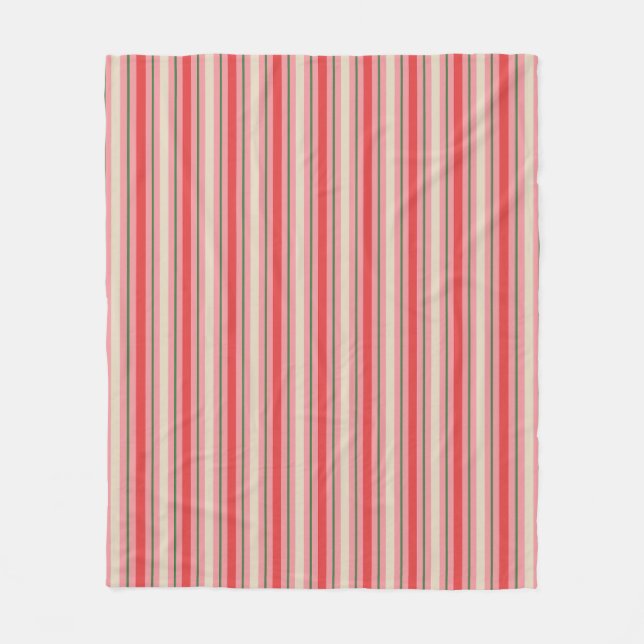 Old Fashioned Retro Christmas Stripe Pattern Pink  Fleece Blanket (Front)