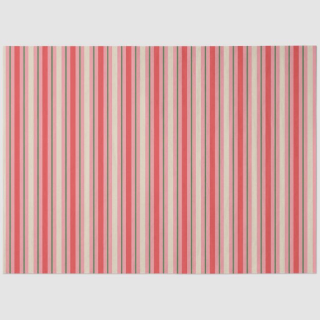 Old Fashioned Retro Christmas Stripe Pattern Pink Tissue Paper (Front)