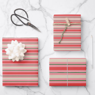 Old Fashioned Retro Christmas Stripe Pattern Pink Wrapping Paper Sheet