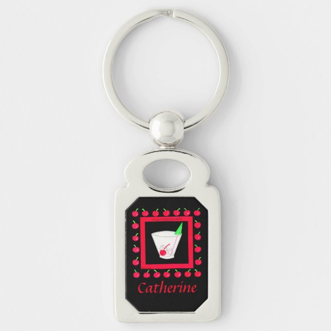 Old Fashioned Retro Drink CherryName Personalised Key Ring (Front)