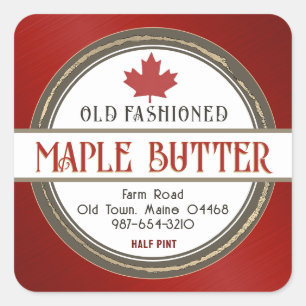 Old Fashioned Retro Maple Syrup Hearts and Leaf Square Sticker