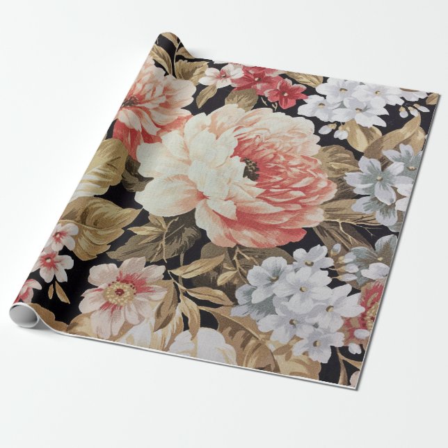 Old-fashioned Rose Floral Wrapping Paper (Unrolled)
