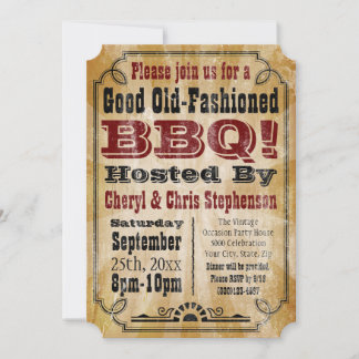 Old-Fashioned Rustic Country BBQ Barbeque Party Invitation