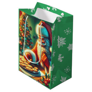 Old-Fashioned Santa and Cookies Christmas Medium Gift Bag