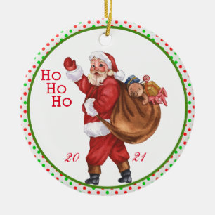 Old Fashioned Santa Claus and Bag of Toys Ceramic Ornament