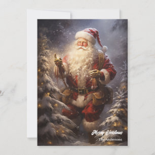 Old fashioned Santa Claus in snowy forest Holiday Card