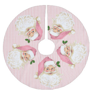Old Fashioned Santa Claus Pink Stripe Brushed Polyester Tree Skirt
