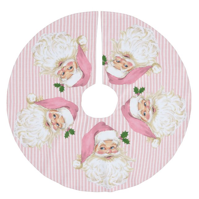 Old Fashioned Santa Claus Pink Stripe Brushed Polyester Tree Skirt (Front)