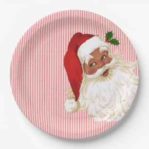 Old Fashioned Santa Claus Red & White Stripe Paper Paper Plate