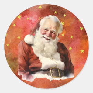 Old Fashioned Santa Claus - Starry Background Classic Round Sticker