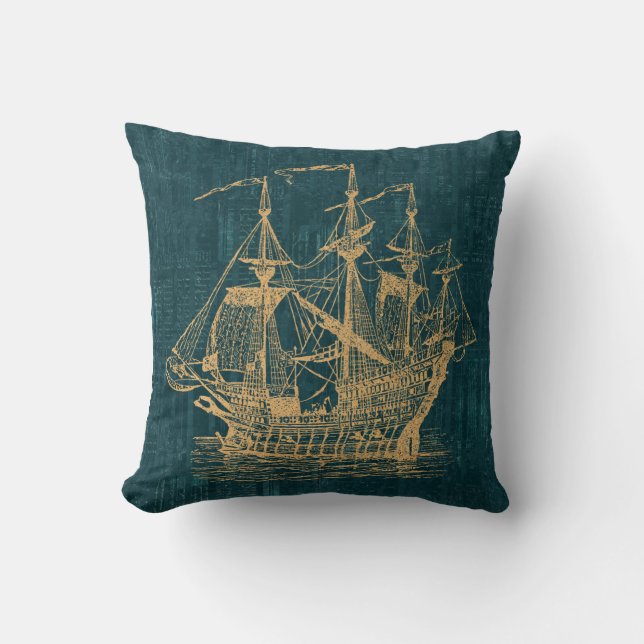 Old Fashioned Ship Nautical Themed Classic Style Cushion (Front)