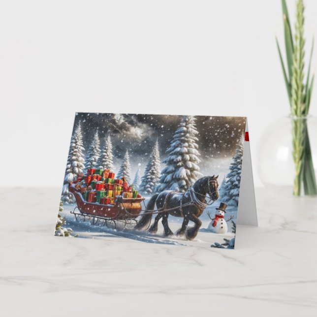 Old-fashioned Sleigh Filled Christmas Gifts Card (Front)