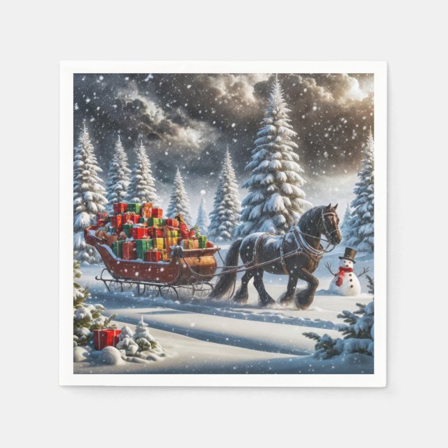 Old-fashioned Sleigh Filled Christmas Gifts Napkin (Front)